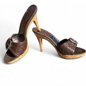 Marc Fisher Braided Leather Platform Heels — Chocolate Brown, Buckle Detail, 7.5